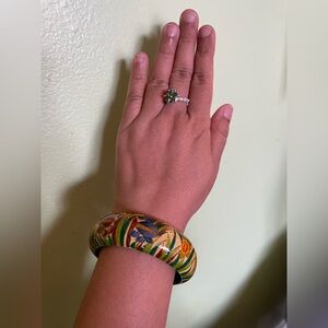 Colorful Floral Wooden Bangle Bracelet
